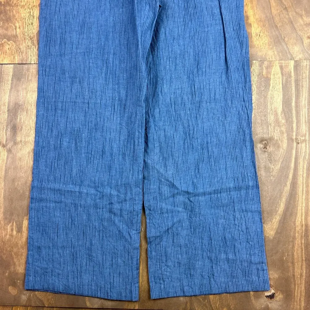 Michael Kors Womens Pants Blue Black Striped Pull On Lightweight Paperbag 10